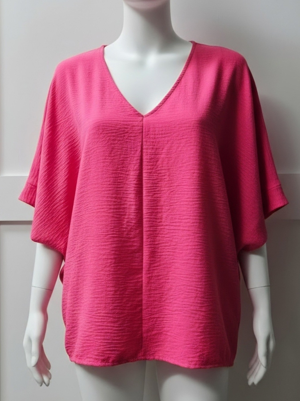 Zenana Relaxed V-Neck Tunic in Bright Pink